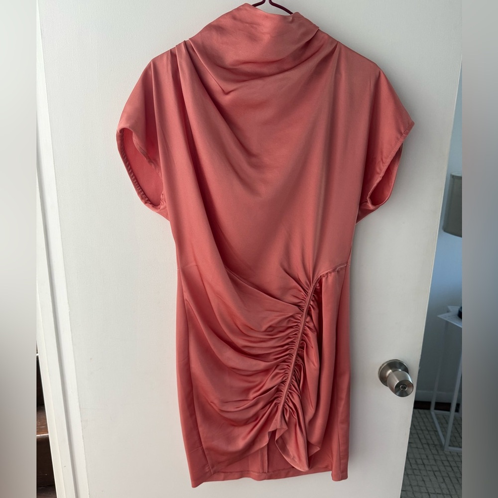 Anthropologie asymmetrical Coral Ruched mini Dress Size 8